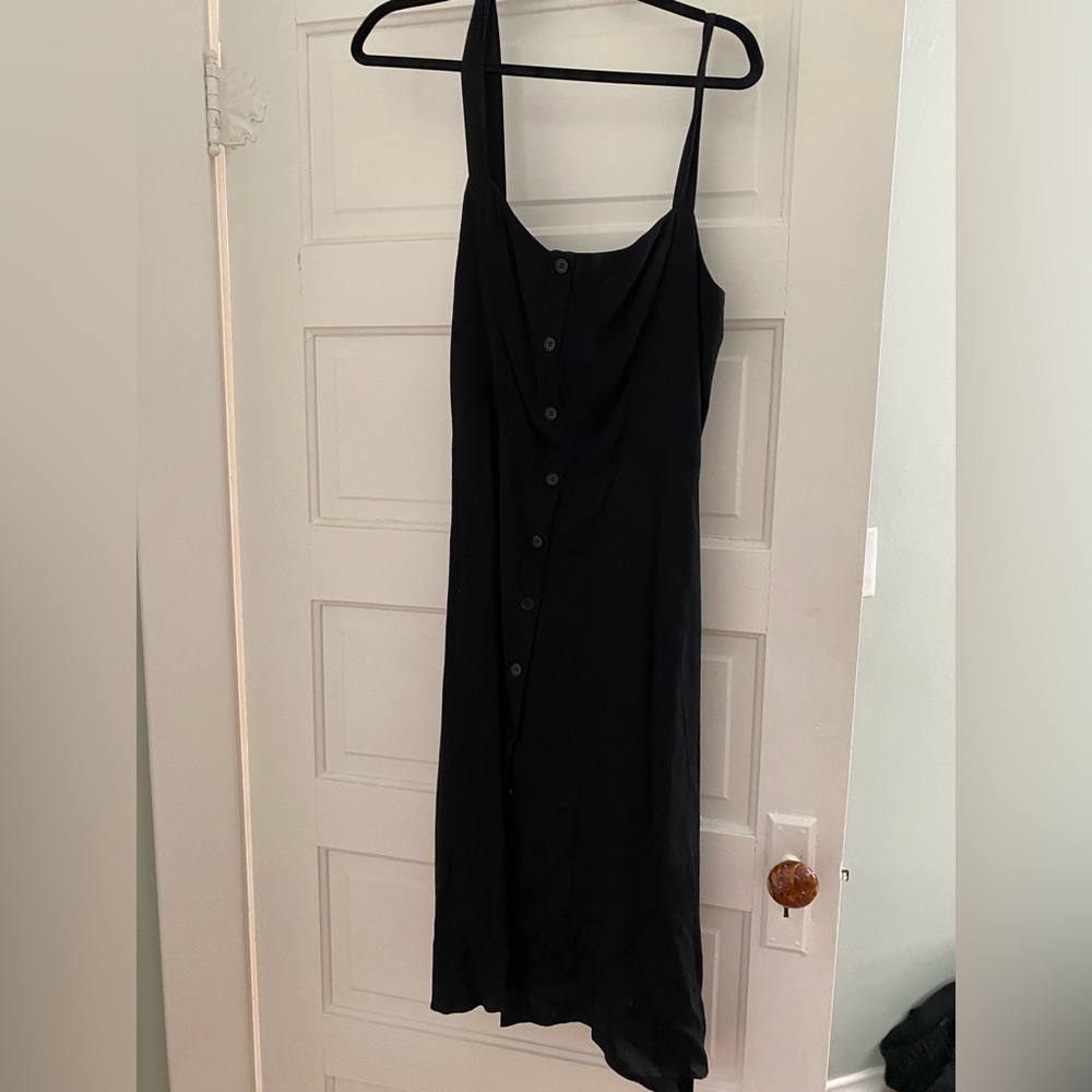 Reformation Persimmon Dress Women 12 Midi A-Line Button Front Black